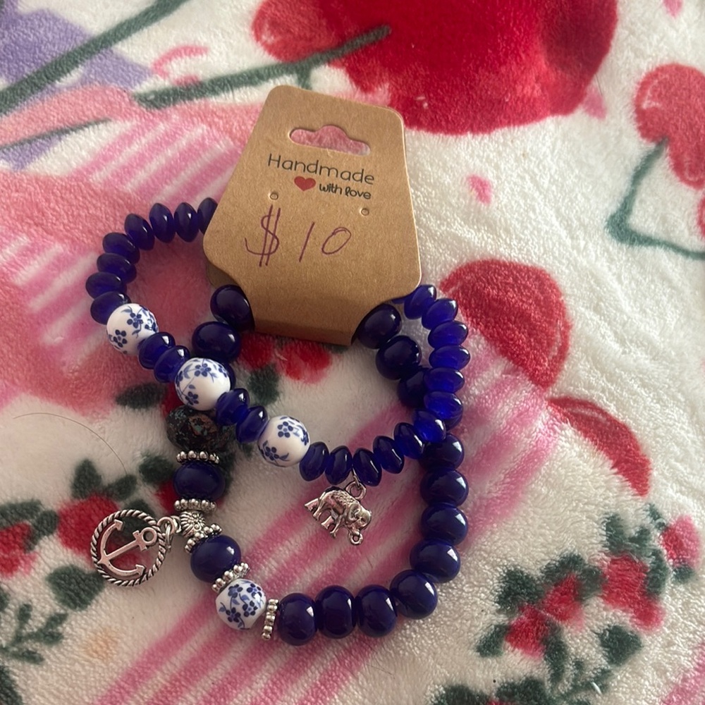 Handmade Blue Beaded Bracelet Set